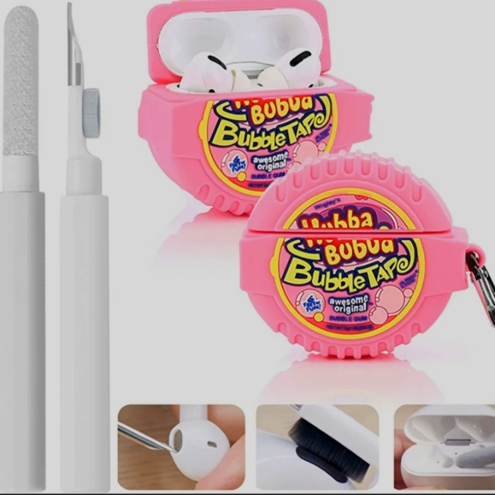 Bubblegum Airpods Pro Case with Cleaning pen and keychain NEW